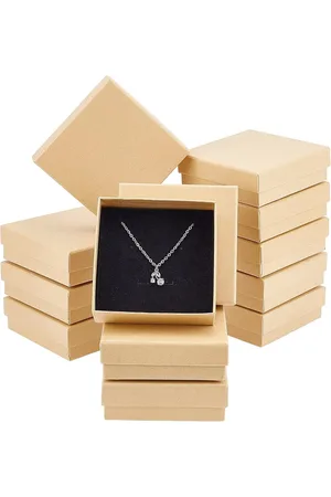 Merkloos 24 Stuks Burlywood Vierkante Geschenkdozen voor Sieraden - Papieren Dozen voor Armband en Ketting - 9x9x3 cm