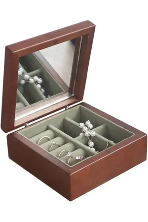 Merkloos Sieradendoos met Spiegel - Massief Houten Organizer voor Reissieraden