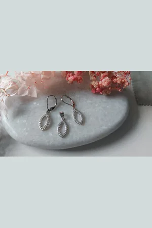 Zilver Blad Vormig Zirkonia Set - Oorbellen met Hanger - Oorbellen met Hanger - 925 - Amona Jewelry