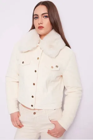 Gaudi Fluwelen Jas met Bont Off-White