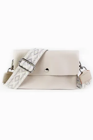 Merkloos Leren schoudertasje met 3 vakjes inclusief 2X schouderbanden | Beige SET | XOXO | Made in Italy