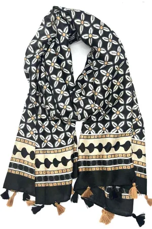 Merkloos Lange dames sjaal Selma fantasiemotief beige bruin wit grijs antraciet