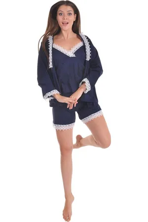Merkloos Dames Katoen Pyjama | 4-delige set | Katoen nachtkleding | Katoen nachthemd | Elegant Katoen Ochtendjas | Cadeau voor dames | kleur: | maat: L