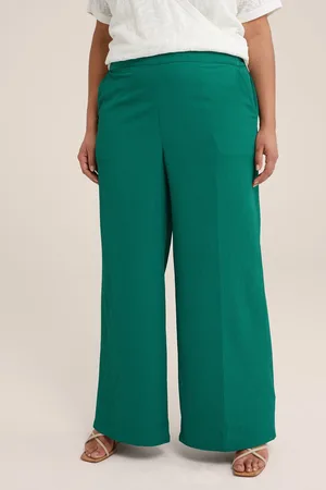 WE Fashion Dames wide leg broek met structuur - Curve