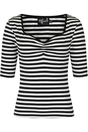 Hell Bunny Warlock Top Shirt met lange mouwen zwart-wit 3XL Dames