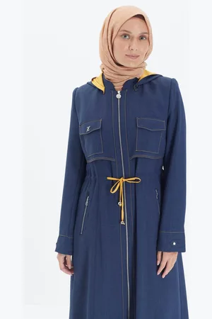 Merkloos Jas met capuchon Zuhre premium damesjas | Donkerblauw