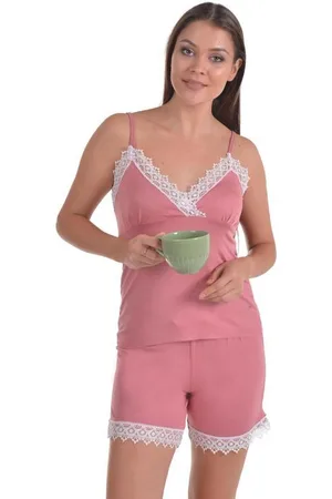 Merkloos Dames Katoen Pyjama | 4-delige set | Katoen nachtkleding | Katoen nachthemd | Elegant Katoen Ochtendjas | Cadeau voor dames | kleur: | maat: M