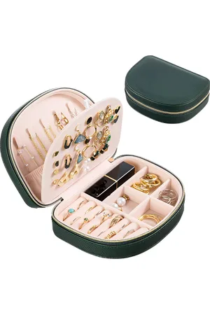 Galeara Design Sieradenetui groen voor op reis- Sieraden etui vrouwen met rits- Sieradenopberger op vakantie Maxi