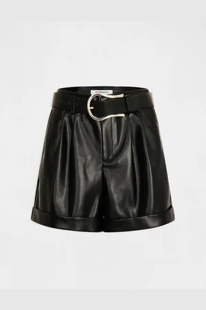 Morgan Belted paperbag shorts faux leather 232-Shingry black