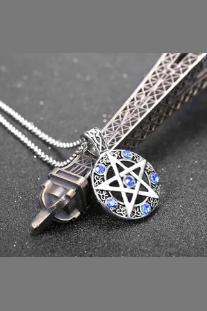 Pentagram Ketting | pentagram sieraden - gothic sieraden -pentakel ketting | Gift | Cadeau-ketting voor vriend - valentijn cadeau-Ster ketting met steentje-kerst cadeau -kerst cadeau ketting – Pentagram ingelegd hao stenen hanger | Mo