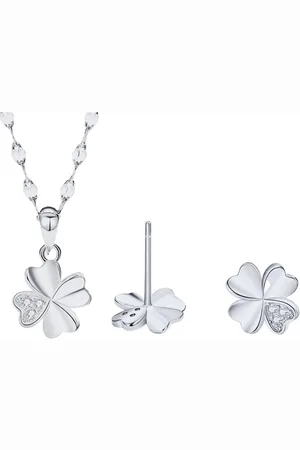 ASTRADAVI S925 Sterling - Sieraden Geschenkset - Hanger Ketting Zirkonia Klavertje Vier - met Bijpassende Oorbellen