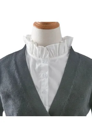 Merkloos Losse kraag wit katoen met opstaand ruffle boord rouches / roezels - Blouse kraagje - Nep los kraagje | Wit | Ruches | Verstelbaar | DH collection