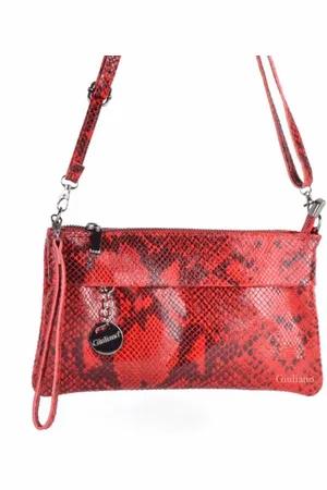 Giuliano Rode gevlamde leren snake print schoudertas - clutch - leather - red flame - italiaans leer - lang en kort hengsel - cadeau - luxe - gift