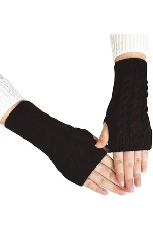 Merkloos Winterhandschoenen zonder vingers voor dames - gebreide warme touchscreen-mouwen - outdoor fiets- en skihandschoenen - effen handschoenen - gebreide mouwen met halve vingers - warme reismouwen