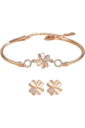 ASTRADAVI S925 Sterling Zilver - Sieraden Geschenkset - Armband Zirkonia Klavertje Vier - met Bijpassende Oorbellen