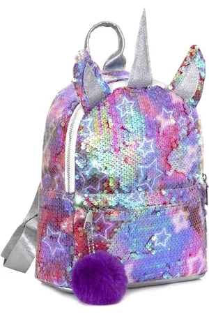 Merkloos Kinderrugzakken, voor kinderen, meisjes, dames, paillettentas met eenhoorn, schoolrugzak, schoudertas, rugzak, voor school, reizen en vrije tijd (pluche bal: willekeurige kleur)