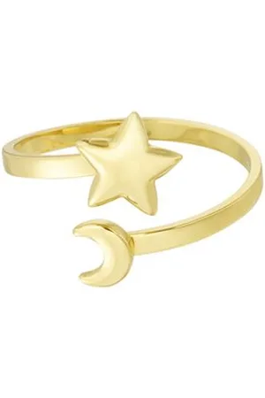Yehwang Ring met maan en ster - - Ring - One size - Stainless Steel (verkleurt niet!) - Tiener ring - - Gouden ring - Verstelbare ring - Waterproof - Nikkel vrij - Kerst cadeau - Sinterklaas cadeau - Moederdag - Valentijn - Minimalistische ring