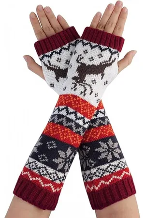 Merkloos 1 paar winterwarme gebreide dameshandschoenen - lange handschoenen met halve vingers - armcovers - warme handschoenen - winterarmwarmers - gebreide lange vingerloze handschoenen - kersthandschoenen