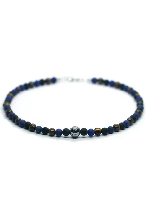 IBIZA MEN MENS JEWELLERY IbizaMen kids - Jongens - ketting - voetbal - RVS - lapis lazuli - 6mm - 36cm