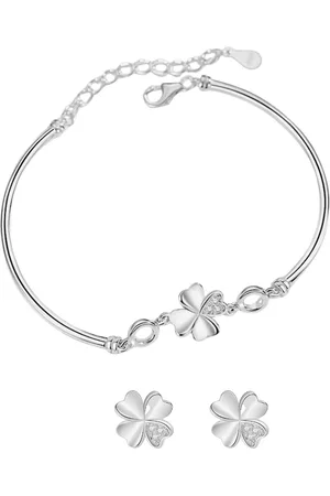 ASTRADAVI S925 Sterling - Sieraden Geschenkset - Armband Zirkonia Klavertje Vier - met Bijpassende Oorbellen