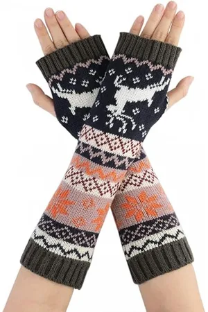 Merkloos 1 paar winterwarme gebreide dameshandschoenen - lange vingerhandschoenen - armcovers - warme handschoenen - winterarmwarmers - gebreide lange vingerloze handschoenen - kersthandschoenen