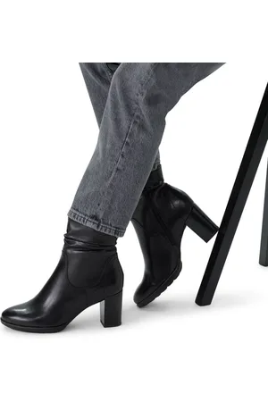 No Stress Dames - Zwarte leren enkellaarsjes met hak