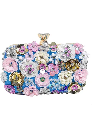Merkloos Clutch - Avondtasje met schouderriem - avond tassen - Schoudertas - met Bloemen Borduurwerk Gepareld Clutch - Polyester - blauw - 20*15*5.5 cm
