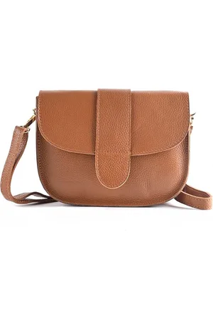 Merkloos Dames Leer Schoudertas/Lederen tasjes/Tassen/Made in Italië/ /Cognac