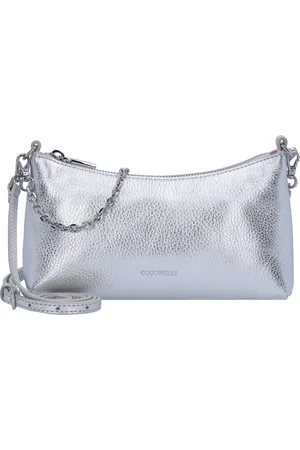 Coccinelle Leren Schoudertas Aura Mini Bag Grained Leather Zilverkleurig