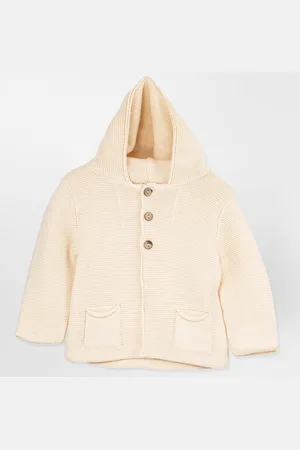 Merkloos Minora Baby Gebreid Vest met capuchon- Babykleding jongens en meisjes- Cardigan-Hoogwaardige Baby jas- Unisex Winterjas- Beige 12 Maanden/80- Kraamcadeau - Babyshower, Newborn