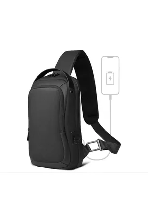 Merkloos Schoudertas voor heren, waterdichte borstzak voor 11,3 inch iPad Business Sling Bag met USB-aansluiting, diefstalbestendig, crossbody tas, kleine schoudertas voor heren, voor vrije tijd, werk, universiteit, reizen,