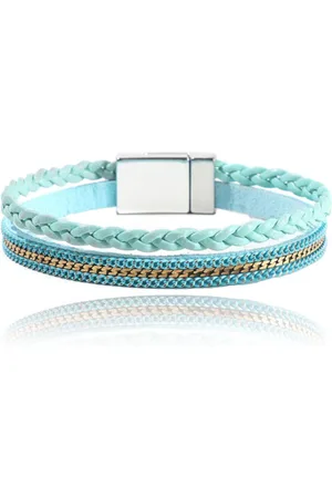 Deja Jewels Blauwe dames armband gevlochten leer met magneetsluiting