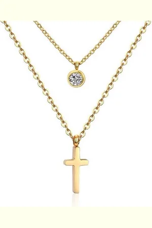 Cilla Jewels Gelaagde dames ketting Edelstaal Verguld Goudkleurig Kruis