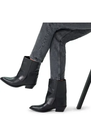 Manfield Dames - Zwarte leren cowboy laarzen met flap