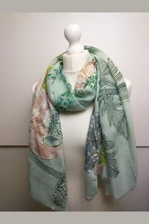 Merkloos Lange dames sjaal Jasmine gebloemd motief zwart bruin wit goud roze