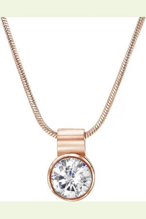Lucardi Dames Ketting roseplated met witte zirkonia - Staal - Ketting - Moederdag Cadeautje - 45 cm - Rosékleurig