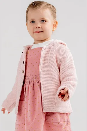 Merkloos Minora Baby Gebreid Vest met capuchon- Babykleding jongens en meisjes- Cardigan-Hoogwaardige Baby jas- Winterjas- Pink 18 Maanden/86- Kraamcadeau - Babyshower, Newborn