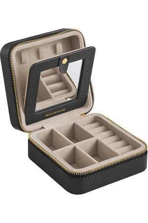 Merkloos Travel Sieradendoos - Sieradenorganisator - Sieradenopslag - Compact ontwerp - MDF PU Fluweel - 11,4 cm x 11,4 cm x 5,5 cm
