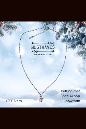 The Musthaves RVS / Stainless steel ketting met hanger - snowman / sneeuwpop - 46 cm - 1,5 x 0,9 cm hanger - volwassenen jeugd kinderen - unisex - casual - feestdagen kerst winter - (thema) feest