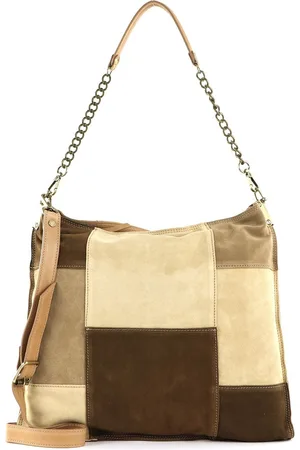 Caterina Lucchi Leren Schoudertas Angelika Kauffman Shopping Bag Beige Bruine