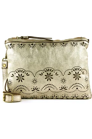 Caterina Lucchi Leren Schoudertas Catania Pochette Goudkleurig