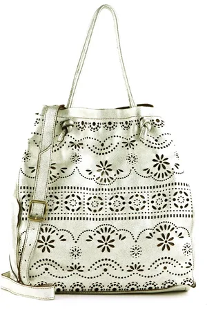 Caterina Lucchi Leren Schoudertas Shopper Catania Shopping Bag Zilverkleurig