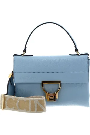 Coccinelle Leren Handtas Schoudertas Arlettis Signature Handbag Grained Leather Lichtblauw