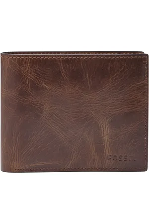 Fossil Leren Portemonnee Derrick RFID Large Coin Pocket Bifold Bruine
