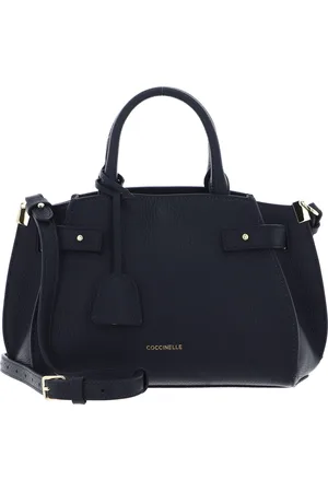 Coccinelle Leren Handtas Schoudertas Kliche Handbag Grained Leather Donkerblauw
