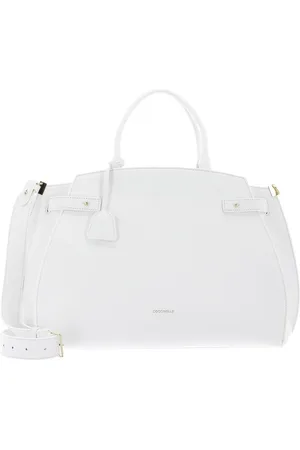 Coccinelle Leren Handtas Schoudertas Kliche Handbag Grained Leather Wit