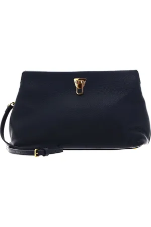 Coccinelle Leren Koppeling Schoudertas Beat Clutch Handbag Grained Leather Donkerblauw
