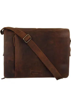Greenland Leren Business tas Laptoptas met laptopvak Montenegro Messenger Bag / Magnetic Logo Bruine