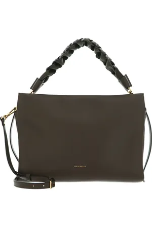 Coccinelle Leren Schoudertas Boheme Grana Double Crossbody Double Grainy Leather Donkerbruin