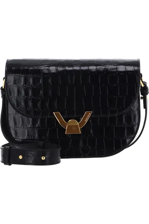 Coccinelle Leren Schoudertas Dew Crossbody Shiny Soft Croco Print Leather Zwart